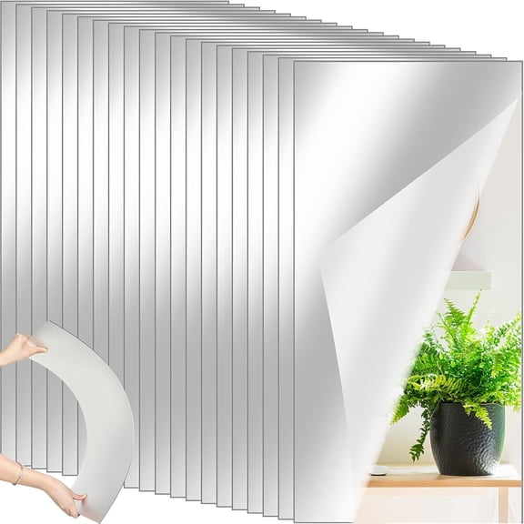 20 Pcs Home Gym Mirrors 12" x 24" Acrylic Wall Mirror Tiles 2mm Thick Self Adhesive Mirror Sheets Frameless Wall Mounted Mirror Stickers Decor for Workout Bedroom Ceiling