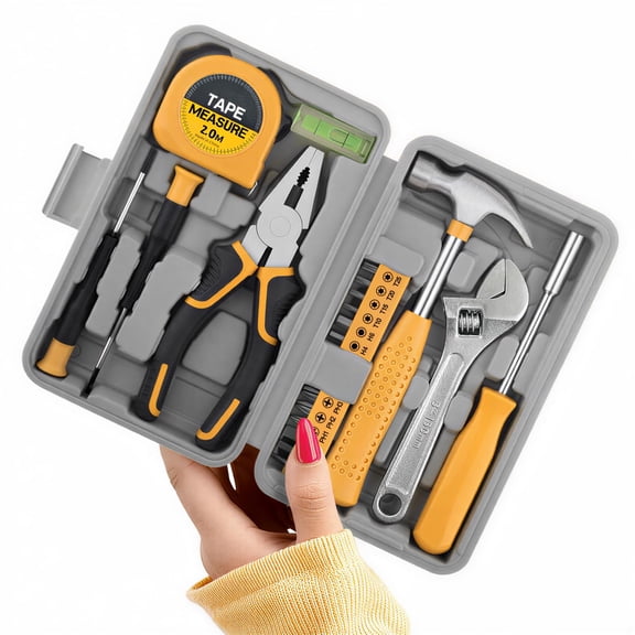 20 Pcs Home Tool Set, Basics Household Tool Kit with Small Mini Carrying Box for Men and Women DIY (Pink)