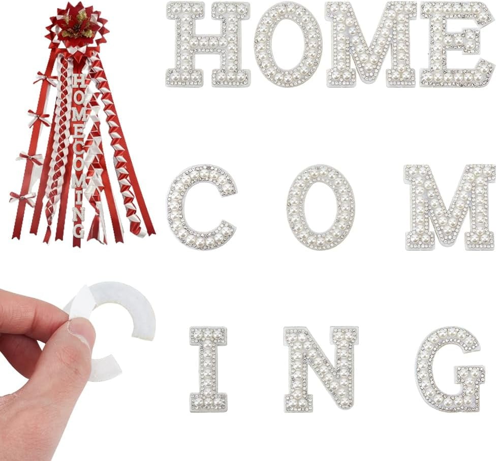 20 Pcs Homecoming Pearl Rhinestone Letter Patches 1.9x1.5 Inch Glitter ...