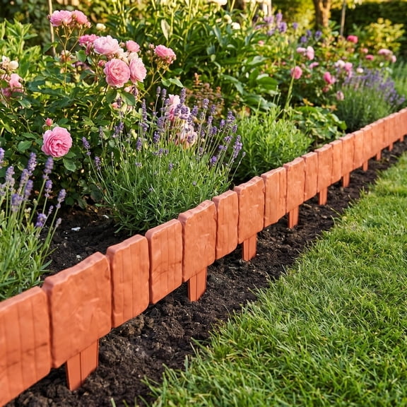 20 Pcs Imitation Stone Garden Fence, Plastic Garden Edging Border, Stone-Look Landscape Fence for Flower Beds & Lawns, Decorative Landscape Edging for Lawn & Pathways