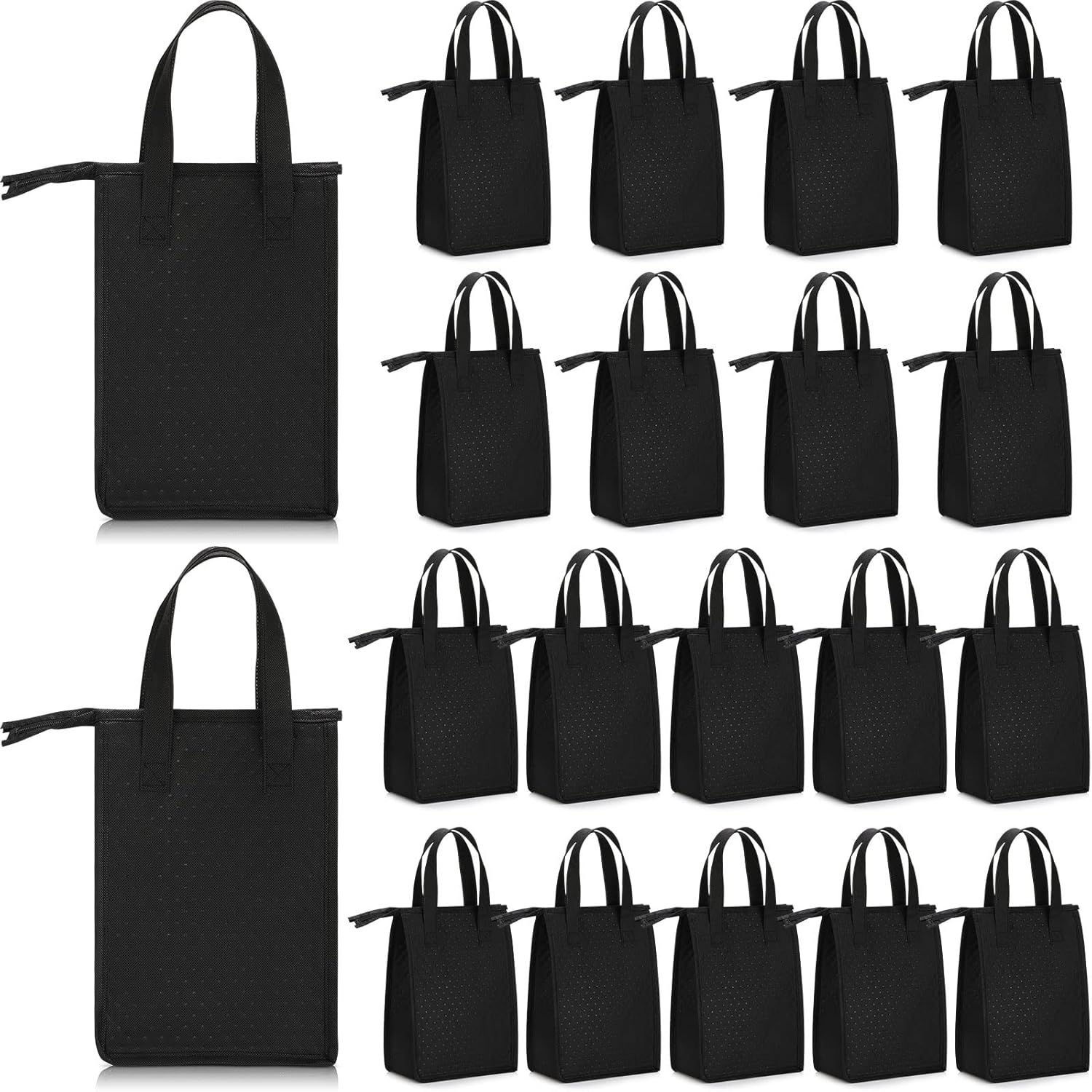 20 Pcs Insulated Lunch Bags Bulk Black Zipper Lunch Tote Bag 11.8 x 7.