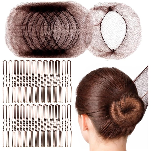 20 Pcs Invisible Bun Nets with 40 PCS U Pins, Ballet & Dance Hair Net for Women & Girls, Elastic Edge Mesh for Gymnastics Buns
