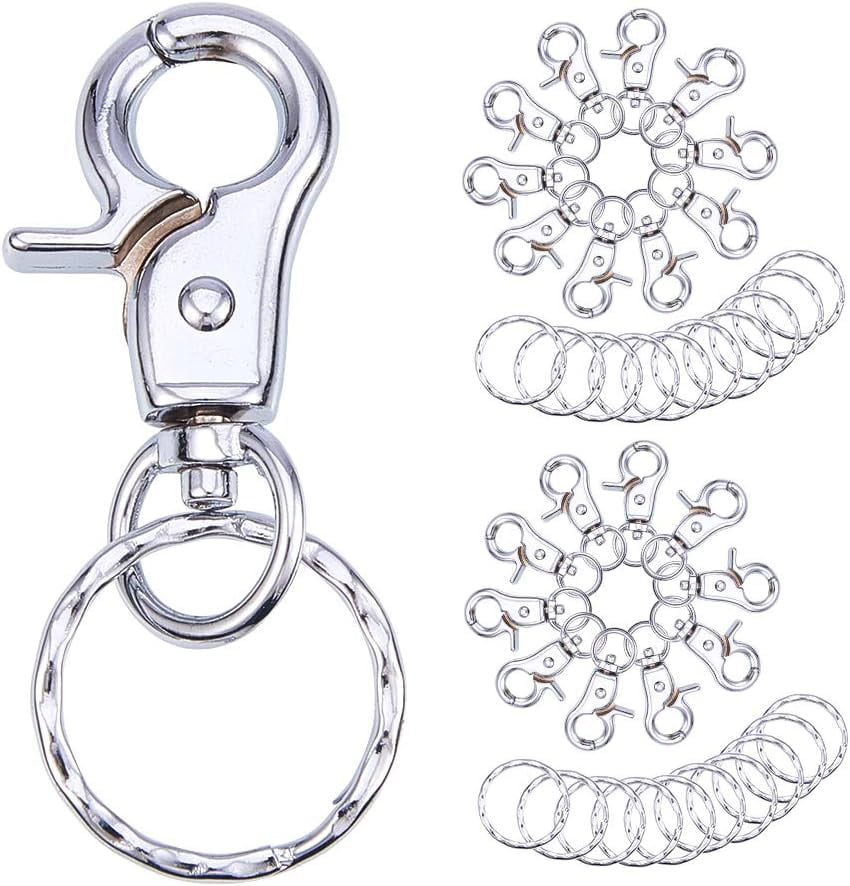 20 Pcs Iron Swivel Lobster Claw Clasps Snap Hook with Key Ring 63x25mm Platinum