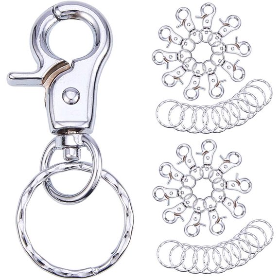 20 Pcs Iron Swivel Lobster Claw Clasps Snap Hook with Key Ring 63x25mm Platinum