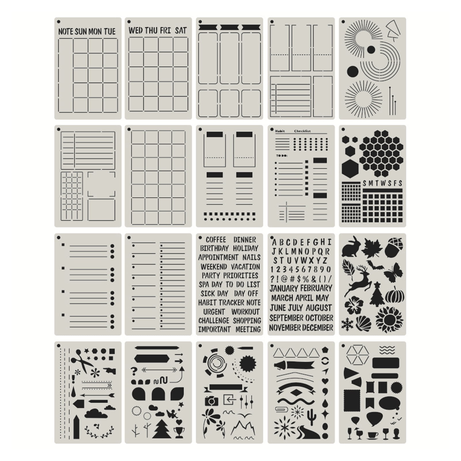 20 Pcs Journal Templates Scrapbooking Stencil for DIY Journal Planner ...