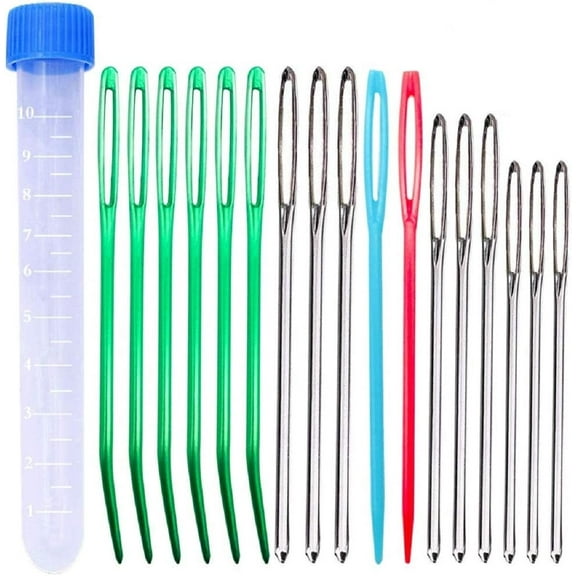20 Pcs Jumbo Bent Tip Tapestry Needles, Large- Eye Blunt Steel Darning Yarn Needles in Box and Plastic Hand Sewing Needles for Knitting Crochet DIY Notions Craft Stitchery Quilting Weaving
