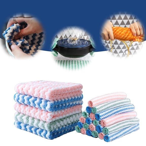 20 Pcs Kitchen Cloths Set Premium Fiber Dishcloth Towels Reusable Absorbent For Kitchen Bathroom Cleaning, Mix Colors, 8.66x8.66 Inch, 20 Count