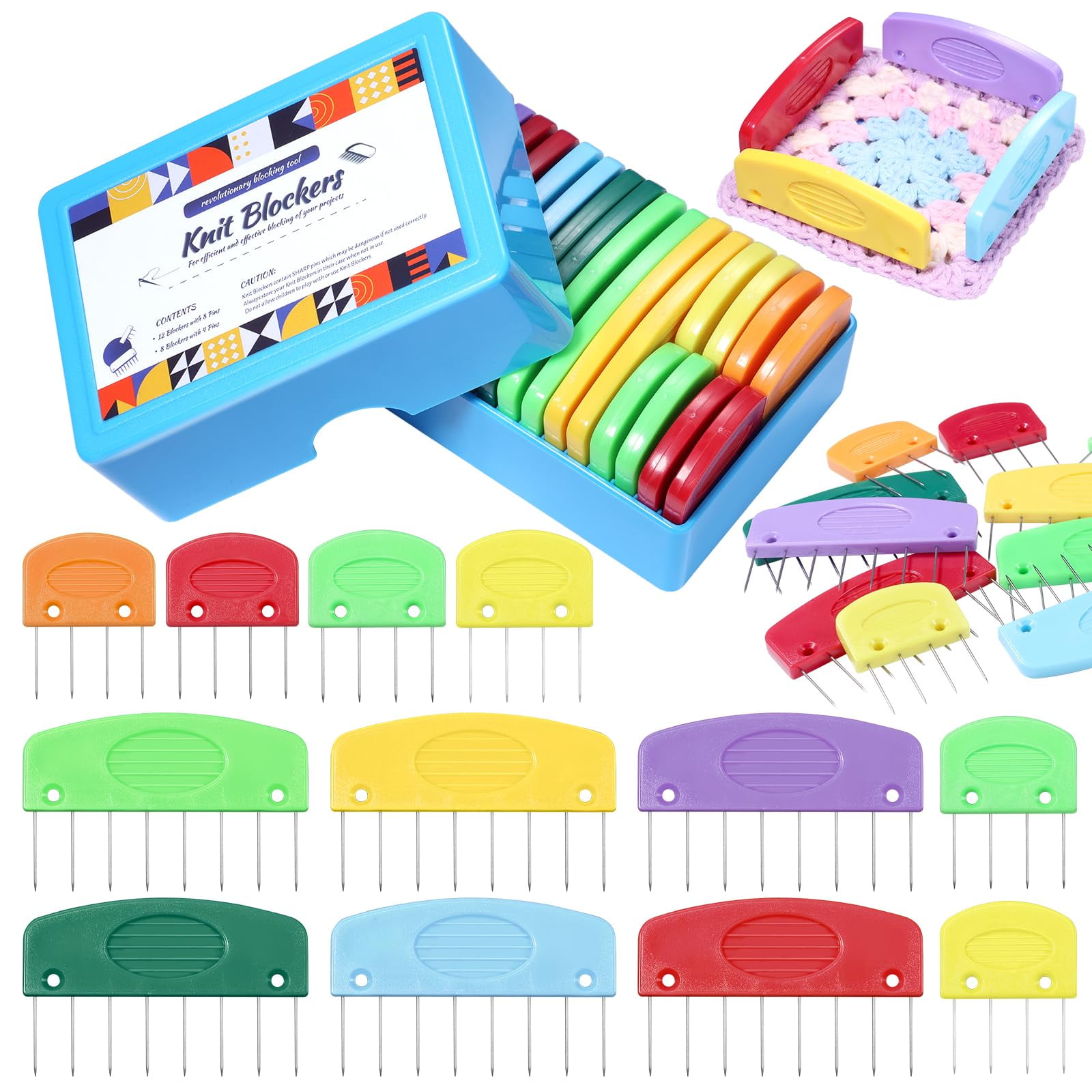 20 Pcs Knit Blocker Combs, Color Knit Blockers Combs for Blocking, Rainbow Knitting Blockers Pins for Blocking Mats Knitting Pins Kit Knitting Tools, Multi Colors