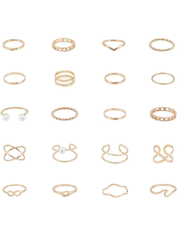 20 Pcs Knuckle Rings Stackable Rings for Women Gold Ladies Vintage Rings Set Knuckle Rings Tribal Accessory for Wedding Party Prom Gold