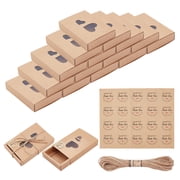 20 Pcs Kraft Paper Drawer Boxes Cardboard Gift Boxes with Heart Window Brown Jewelry Box with Stickers Jute Cord for Candy Dessert Chocolate Packaging