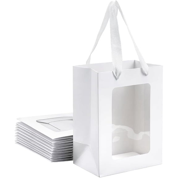 20 Pcs Kraft Paper Gift Bags with Clear Window Tote Shopping Bags with Handles for Birthday Bridal Shower Festival Party White 5.91x7.87x4.06 Inch for DIY
