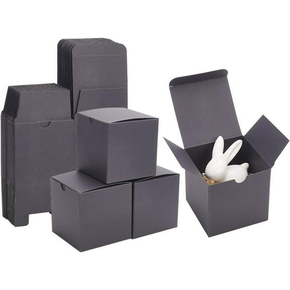 20 Pcs Kraft Paper Gift Packaging Boxes 3.2x3.2x3.2inch Black Paper Cube Boxes Mini Cardboard Boxes with Lids