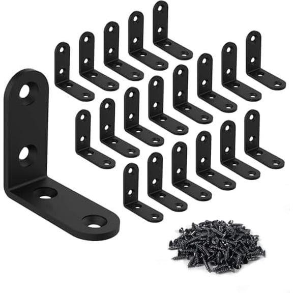 20 Pcs L Corner Brackets 2x2 Inch Black Heavy Duty L Bracket for Joint Right Angle Shelf Support Corner Braces for Shelves, Wood Furniture, Cabinet with Screws (20 Pack)$$Tools & Hardware Other