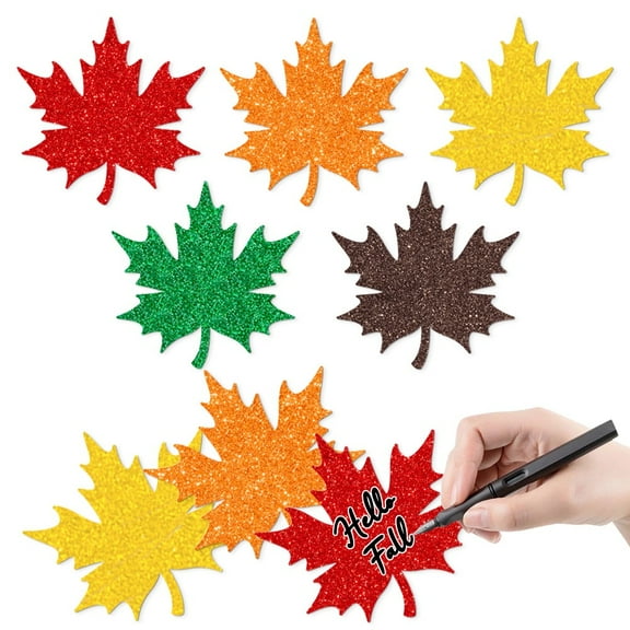 20 Pcs Large Fall Leaves Cutouts Thanksgiving Bulletin Board Decorations Assorted Colors Glitter Paper Leaf Cutouts Maple Leaves Autumn Leaf with adhesive dots for Classroom Decor