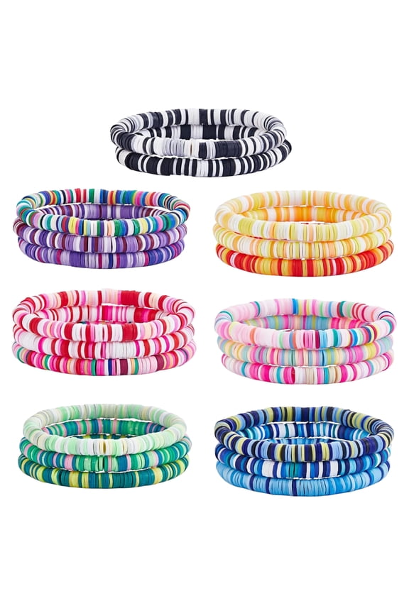 20 Pcs Layered Clay Beach Bracelets, Clay Beads for Bracelets Set, Boho Surfer Heishi Beads Stretch Jewelry