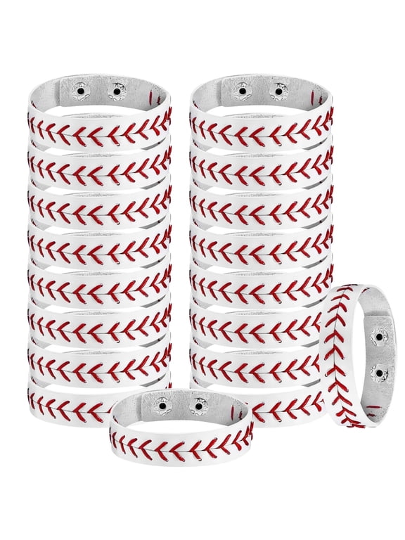 20 Pcs Leather Baseball Bracelets, Baseball Wristbands with Adjustable Button Closure, Gifts for Baseball Fans, Baseball Teams