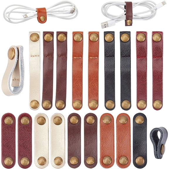 20 Pcs Leather Cable Straps Cable Ties Cable Organizers Cord Management for USB Cable Headphone Wires 2 Sizes 5 Colors