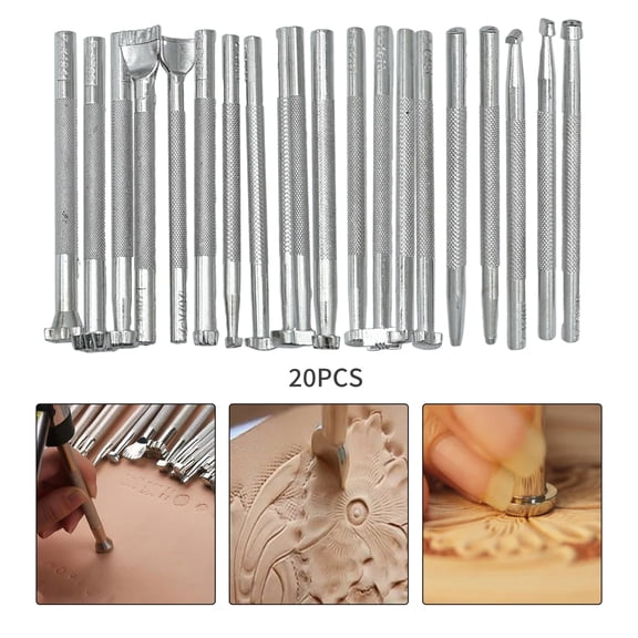 20 Pcs Leather Stamping Tools, Carving Craft Stamps Punch, Special Shape Different Patterns for Carving Craft Leather Working Professional