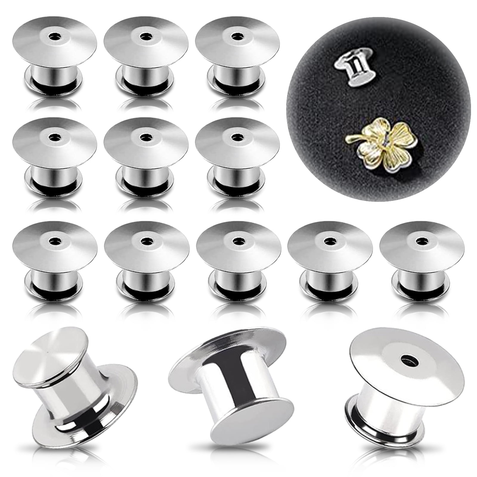 20 Pcs Locking Pin Back, Metal Locking Backs Pin Locks Locking Pin Keepers Locking Clasp Lapel Pin Backs, No Tools Required Replacement Pin Backs Clasps For Jewelry Brooches Badge Name Tags(Silver)
