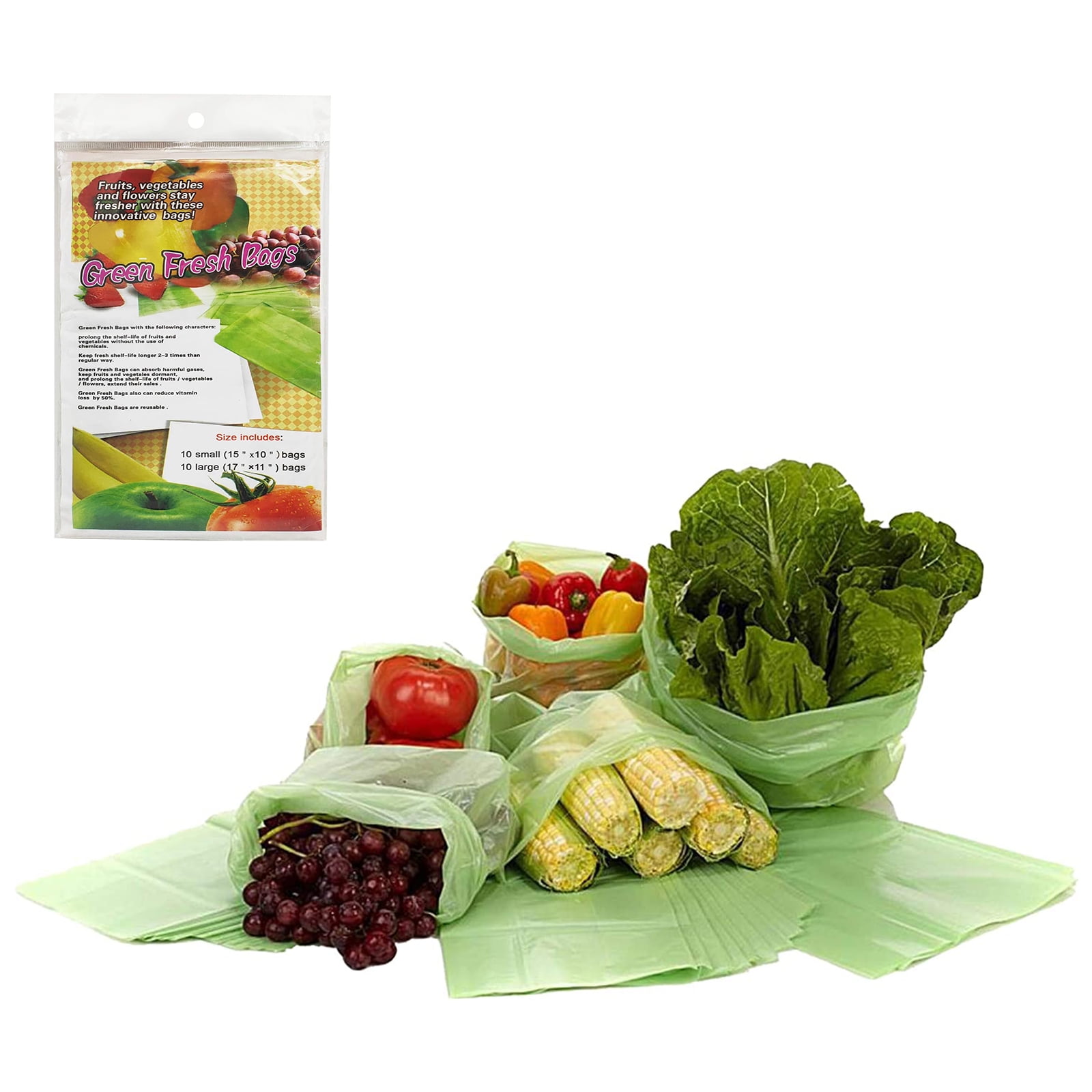 20 Pcs Long Lasting Food Organizers Keep Fruits Vegetables and Cut Flowers Longer Reusable Plastic Fresh-keeping Bags