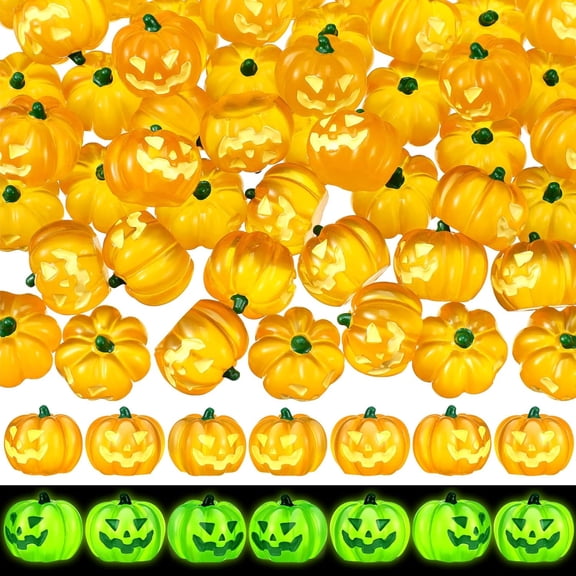 20 Pcs Luminous Grinning Resin Pumpkins, Decorating Fall Halloween Miniature PumpkinS, Artificial Mini Pumpkins for Fall Halloween Party Gifts Home Cake Decoration Craft DIY