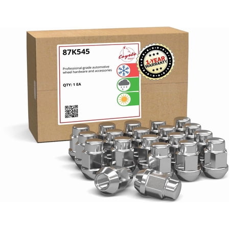 20 Pcs M12 1.50 12x1.5 Thread Bulge Acorn Lug Nut, 1.38" Long, Chrome, 3/4" 19mm Hex, Fits Many Chevy Honda Toyota Passenger Vehicles