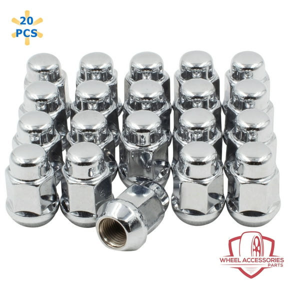 20 Pcs M12 1.50 12x1.5 Thread Bulge Acorn Lug Nut,  1.38" Long, Chrome, 3/4" 19mm Hex, Fits Many Chevy Honda Toyota Passenger Vehicles