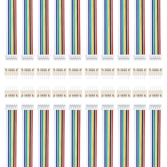20 Pcs MX 1.25mm 6 Pin Single Head Male Connector Plug with 28 AWG 150mm Wire Cable and Female Motherboard Connector