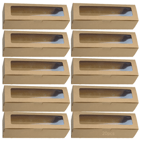 20 Pcs Macaron Gift Boxes, Kraft Paper Macarons Box with Clear Window, Small Macaron Gift Box, 7.3 x 2.2 x 2 in / 18.5 x 5.5 x 5 cm Brown Kraft Macaron Gift Boxes for Dessert, Cookie