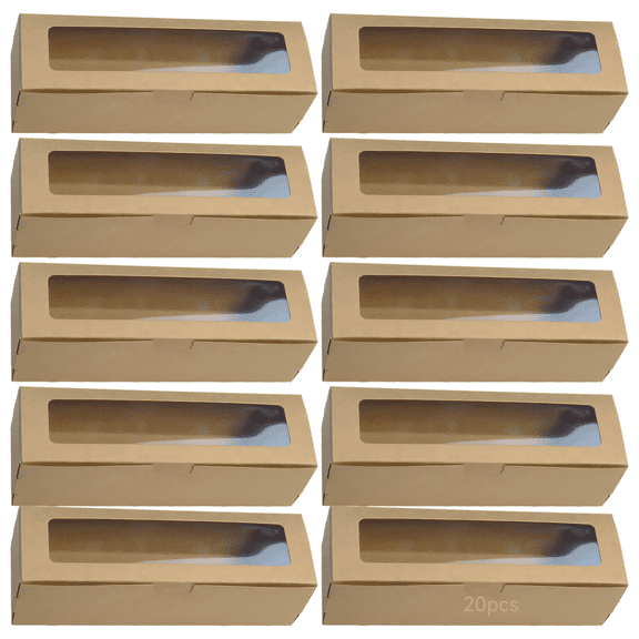 20 Pcs Macaron Gift Boxes, Kraft Paper Macarons Box with Clear Window, Small Macaron Gift Box, 7.3 x 2.2 x 2 in / 18.5 x 5.5 x 5 cm Brown Kraft Macaron Gift Boxes for Dessert, Cookie