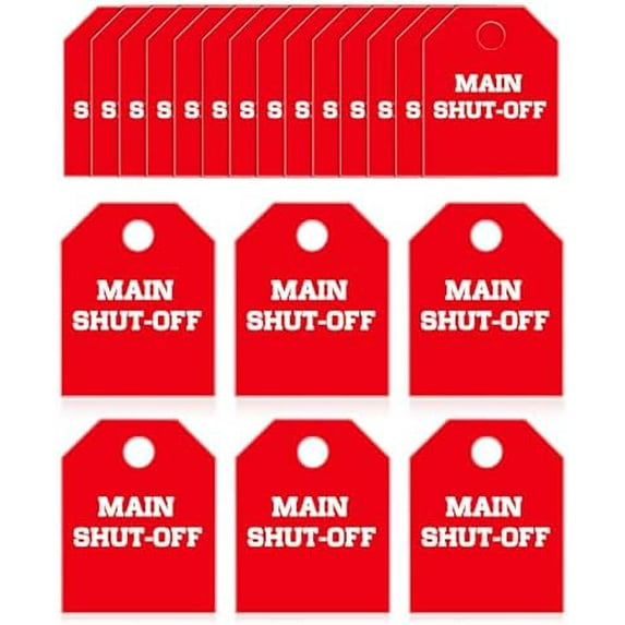 20 Pcs Main Shut Off Valve Tags 2 x 2.5 Inches Plastic Valve Identifier Tag Plumbing Identification Pipe Tags, White and Red$$Office