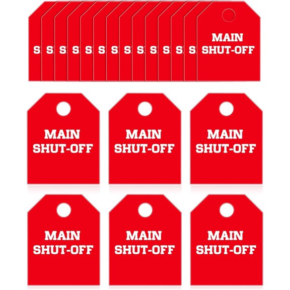 20 Pcs Main Shut Off Valve Tags 2 x 2.5 Inches Plastic Valve Identifier Tag Plumbing Identification Pipe Tags, White and Red