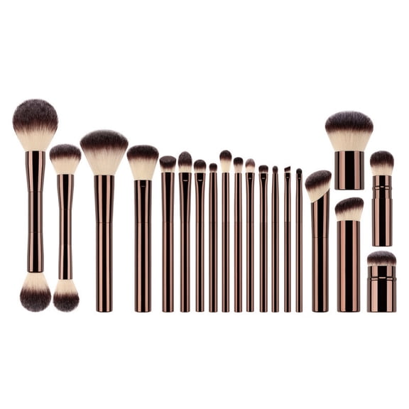 20 Pcs Makeup Brushes, Double-End Multi-functional Makeup Brushes for Blending Liquid Powder Concealer Cream Blush Buffe(Brown)
