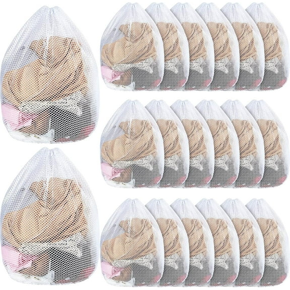20 Pcs Mesh Laundry Bags Bulk with Drawstring 20 x 24'' White Heavy Duty Mesh Bag Machine Washable Sturdy Large Net Laundry Wash Bag for Dormitory College Apartment Travelling Camping