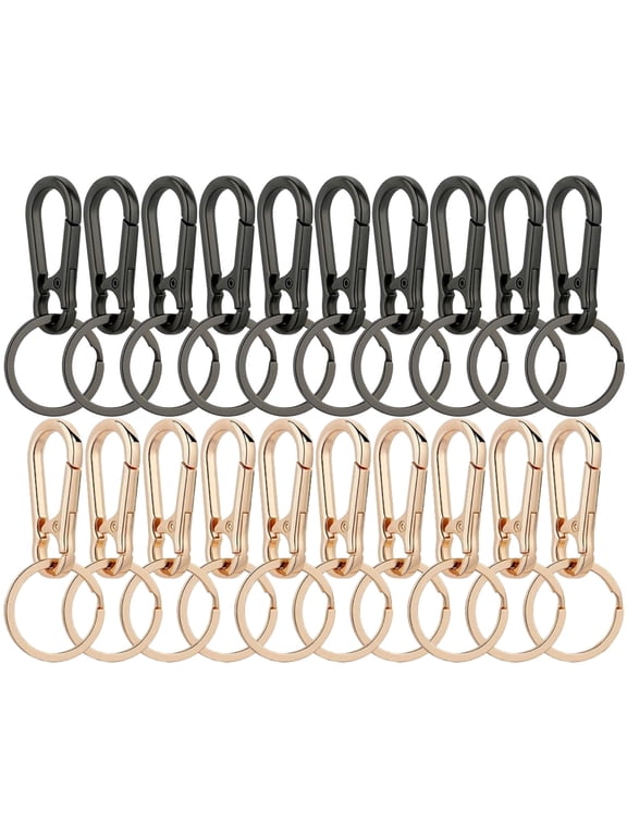 20 Pcs Two Tone Metal Key Ring Clips, Black Gold Heavy Duty Anti-Lost Spring Snap Keychain Holder Portable Organizer for Outdoor Daily Car Key Storage
