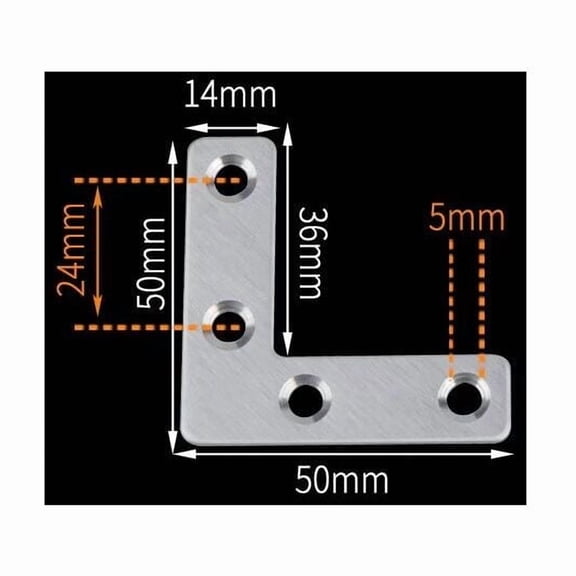 20 Pcs Metal L Shaped Brackets Straight Flat Fixing Brackets with for Wood Furniture Cupboard Repair Support 50 x 50mm