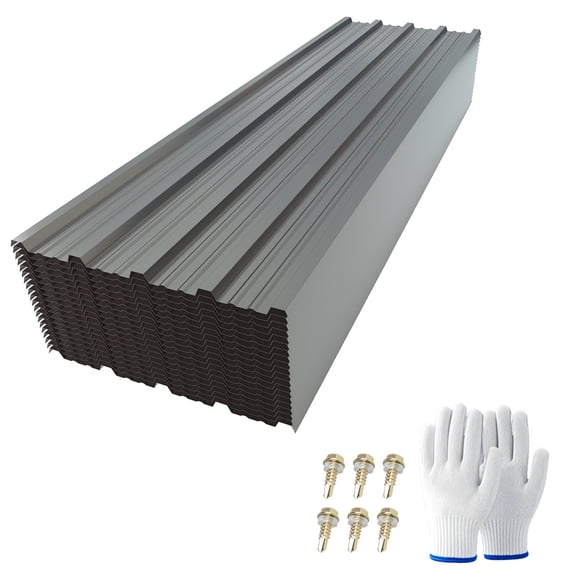 20 Pcs Metal Roof Panels 61.02"x18.9" Galvanized Steel Corrugated Roofing Sheets, Grey Roof Cover Replacement for Gazebo, Garages, Sheds, Stables, Mobile Homes, Patio, Outdoor Garden