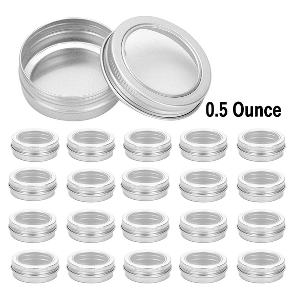 20 Pcs Metal Tin Cans Round Empty Containers with Clear Top for Cosmetics Crafts Food Storage Party