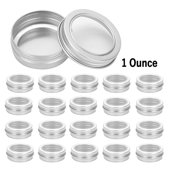 20 Pcs Metal Tin Cans Round Empty Containers with Clear Top for Cosmetics Crafts Food Storage Party