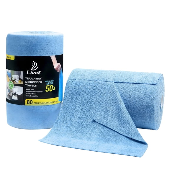 20 Pcs Microfiber Cleaning Cloth Roll, Reusable Paper Towels Blue Tear Away, Microfiber Towels for Cars, Super Absorbent Lint Free Cleaning Rags for House, Kitchen, Window, 11.81x11.81 Inch, Blue