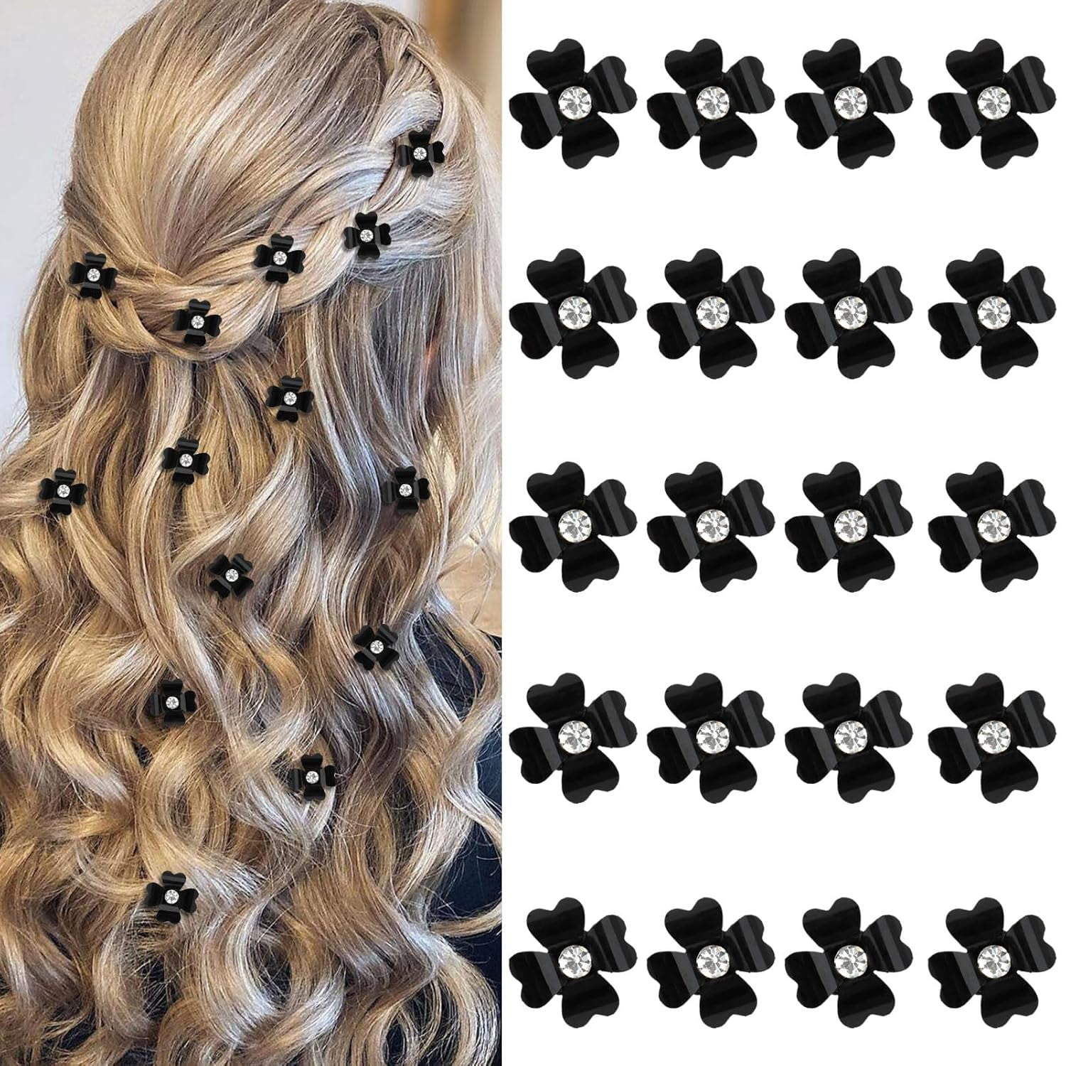 20 Pcs Mini Yellow Flower Hair Clips with Rhinestone Cute Hair