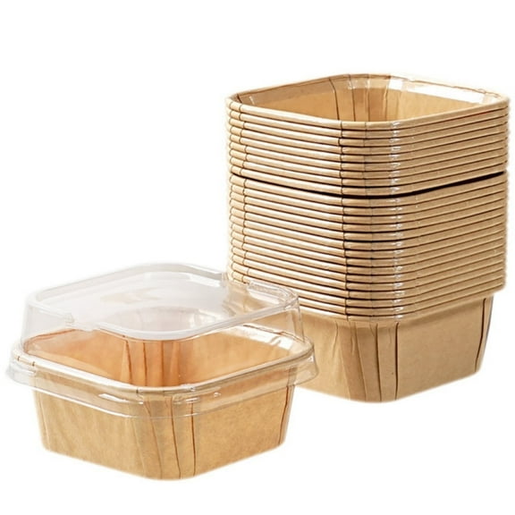20 Pcs Mini Cake Pans With Lids Topboutique Square Brownie Baking Cups Cardboard Ice Cream Cups Disposable Cupcake Pan 3.4'' Muffin Tin Ramekins Holders for Christmas Thanksgiving Gathering, Brown