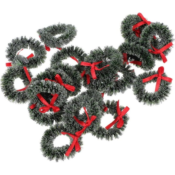 20 Pcs Mini Christmas Wreaths with Bow, Mini Green Artificial Christmas Wreath for Xmas Holiday Supplies Christmas Wreaths Ornaments