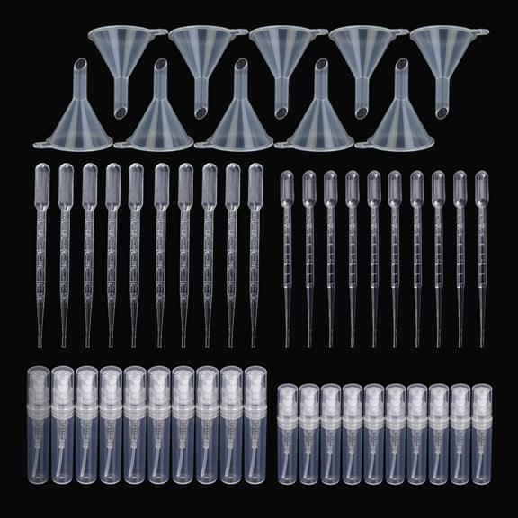 20 Pcs Mini Clear Plastic Spray Bottle Set (2ml, 3ml), With 20 Plastic Transfer Pipettes and 10 Funnels, Refillable Empty Travel Bottle Kit for Perfume, Essential Oils, Travel