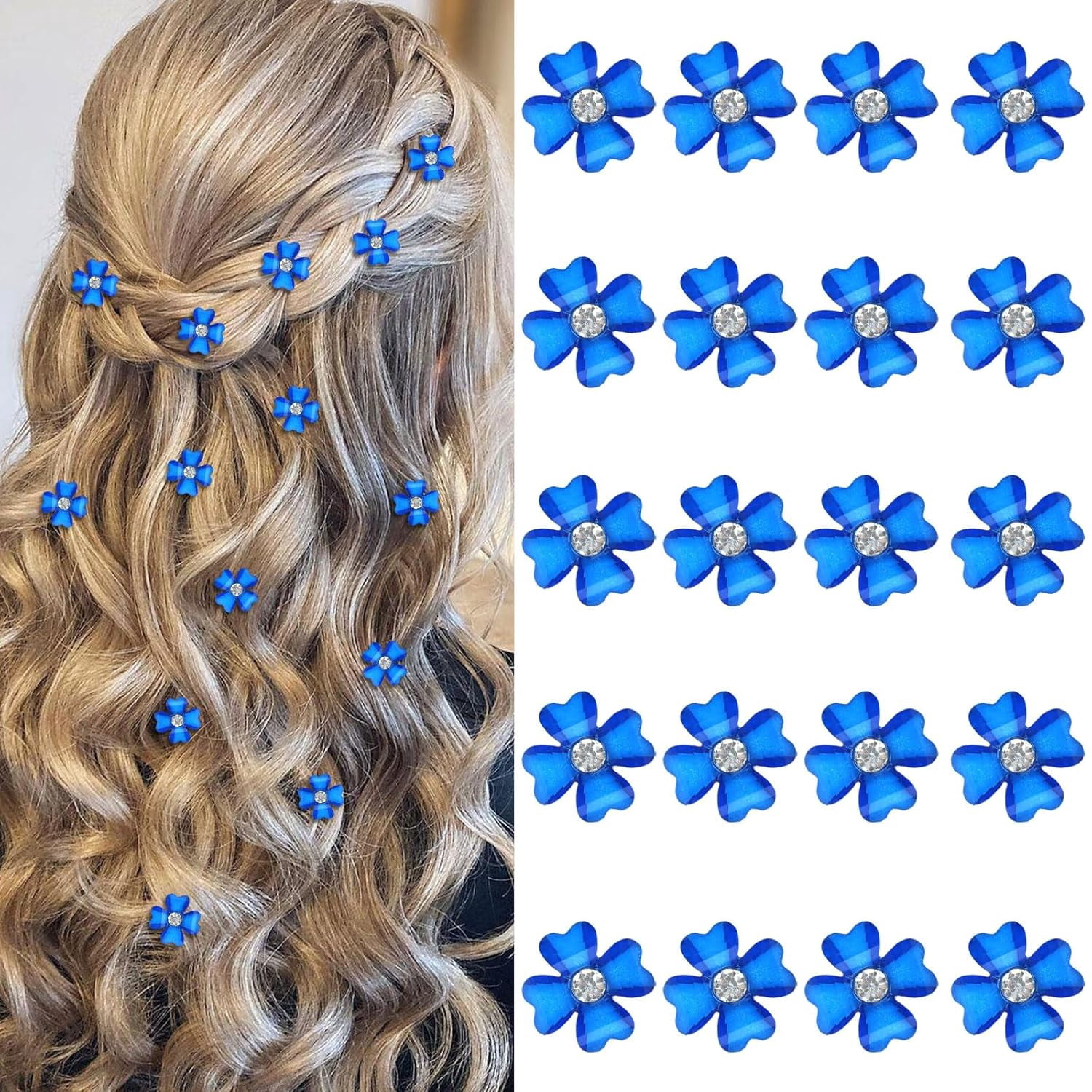 20 Pcs Mini Yellow Flower Hair Clips with Rhinestone Cute Hair