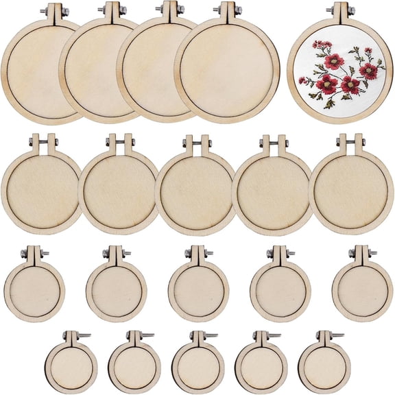 20 Pcs Mini Embroidery Hoop Tutuviw 4 Sizes Wooden Round Crossing Stitch Hoops Wood Display Frame Circle for DIY Crafts Hanging Ornament Sewing Ornament Frame Tiny Crossing Stitch Hoop Ring