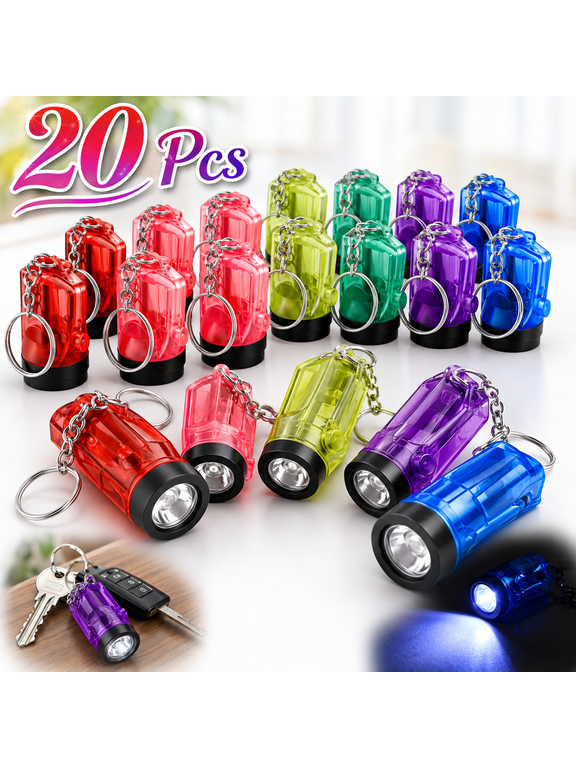 20 Pcs Mini Flashlight Keychains Plastic Portable Handheld LED Key Chains for Birthday Party Favors(Assorted Colors)