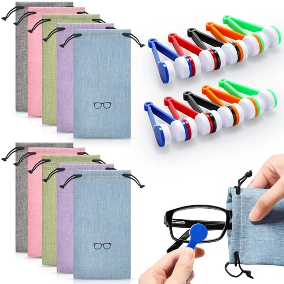 20 Pcs Mini Glasses Cleaner Microfiber Spectacles Cleaner Soft Eyeglass Brush and Eyeglasses Pouch Sunglasses Cleaning Tool Eyeglass Cleaning Clip for Kids Students Teachers Office Workers, 5 Colors
