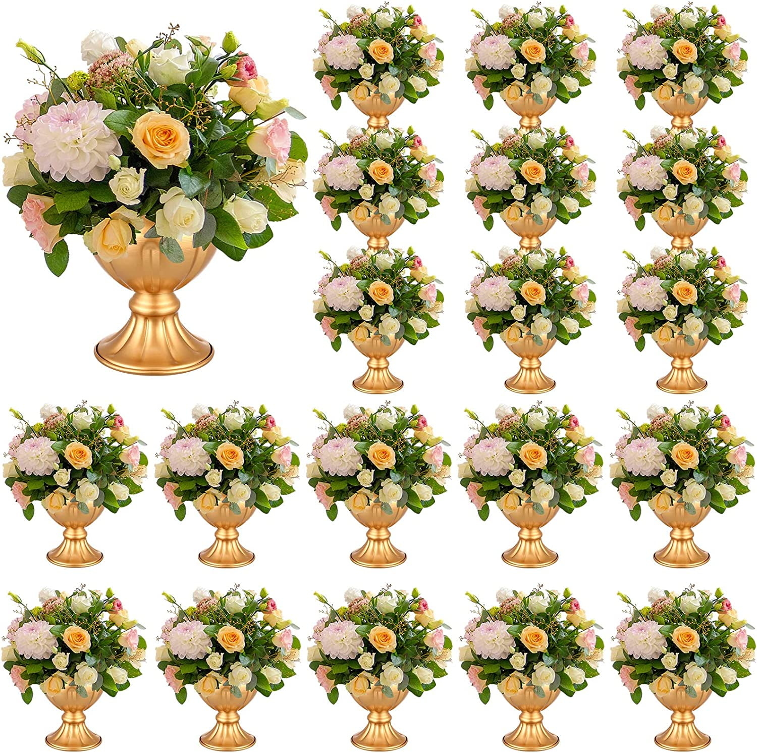 20 Pcs Mini Gold Metal Vase Wedding Flowers Gold Vases 5.1inch Tall Metal Compote Vase Bulk