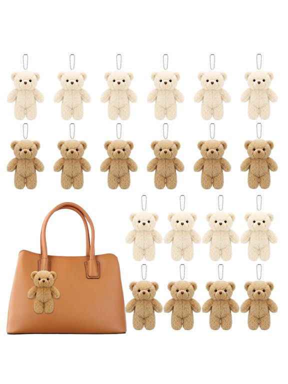 20 Pcs Mini Plush Bears, Bear Keychain Favors, 4.3 in Soft Stuffed Animal Charms in White and Light Brown, Cute Plush Bears Bulk for Party, Wedding, DIY Craft